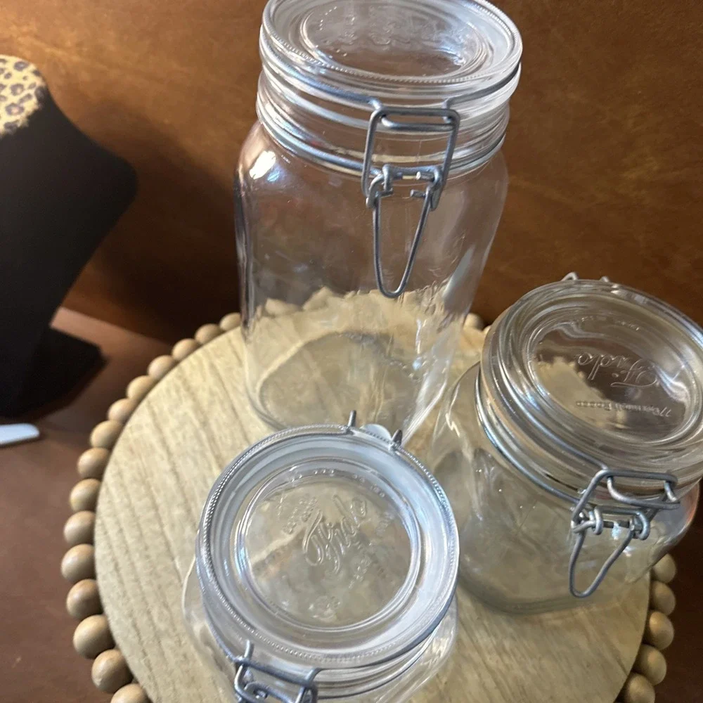 3-Fido Bormioli Rocco Wire Hinged Clear Glass Jar Made in Italy cottagecore